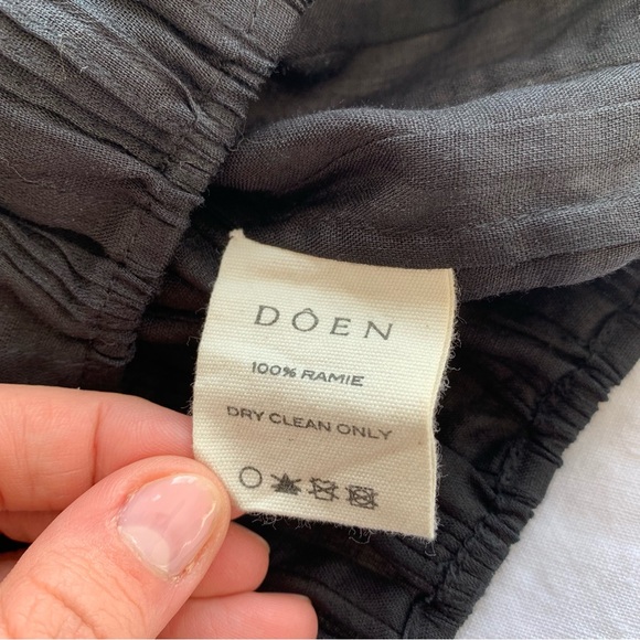 NWT Doen Renee Ramie Pintuck Ruffle Sleeveless Tie Crop Blouse Top Black - Picture 10 of 11